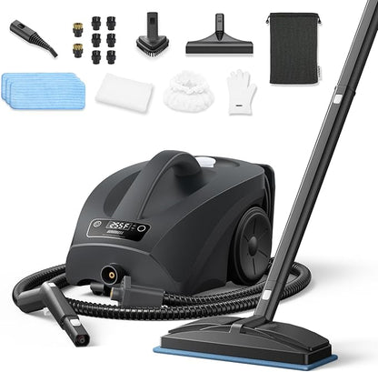 Steam Cleaner: 40s Fast Heating-0.66Gal (2.5L) Large Tank-21 PCS Kit-No Cooling-Refill Anytime-Detachable Hose Steamer Mop for Home Use Car Bed Shower Upholstery Floor Cleaning Black