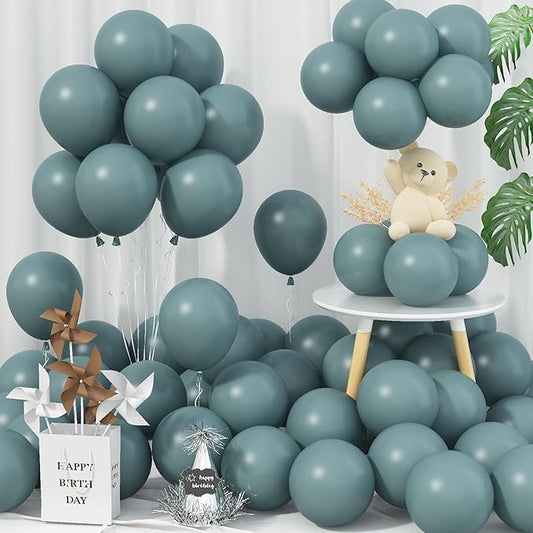 Slate Blue Balloons 5 Inch, 60Pcs Small Dusty Latex 5'' Mini Matte Retro Sea Helium for Birthday Boho Baptism Wedding Party Decorations