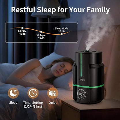6L Humidifiers for Bedroom, 60H Runtime 26 dB Quiet Supersized Cool Mist Air Humidifiers for Large Room, Baby Nursery, Plant, Indoor, Night Light, Easy to Clean, Precise Humidity Control