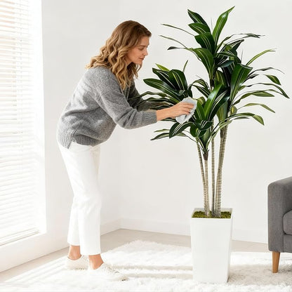 Artificial Dracaena Tree 5FT with White Tall Planter - Artificial Plants Indoor,Faux Yucca Tall Fake Floor Plant in Pot for Home Office Living Room Decor Indoor