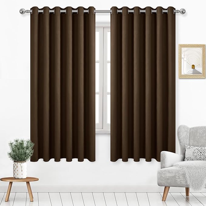 DWCN Brown Curtain 70 Inches Wide, Blackout Curtains for Bedroom, Extra Wide Drapes for Living Room, W70 x L63 Inch, 2 Panels