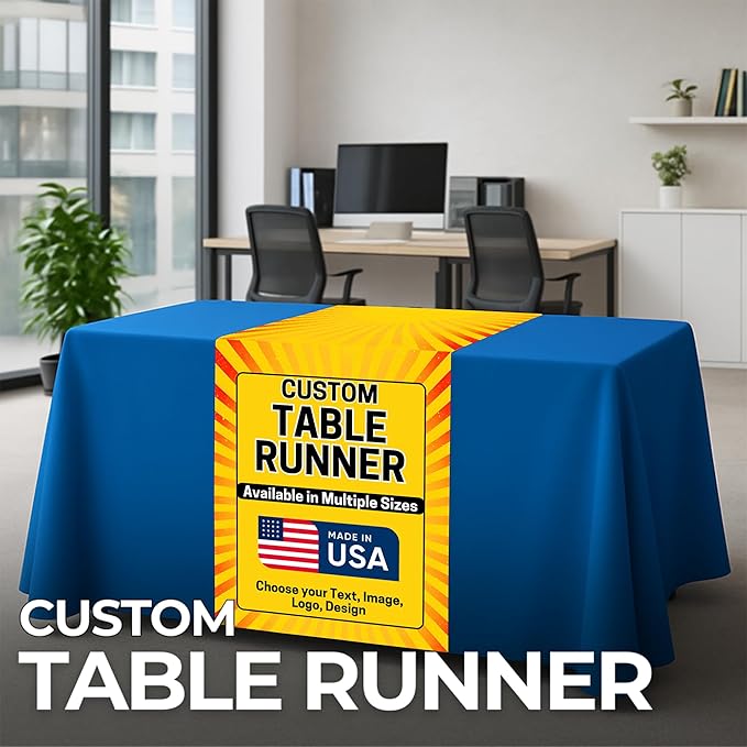 DreamController Custom Table Runner 12"x72" to 36"x72" with Business Logo, Image or Text | Personalized Table Runner for Trade Shows, Events, Birthday, Wedding | Made in USA | Fast delivery | HD Print