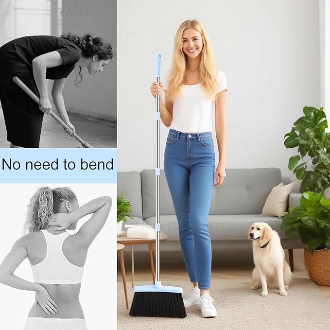 Broom and Dustpan Set, House Broom for Sweeping Indoor Collapsible Broom with Dust Pan Combo Set for Home Office Kitchen Lobby Floor Pet Hair