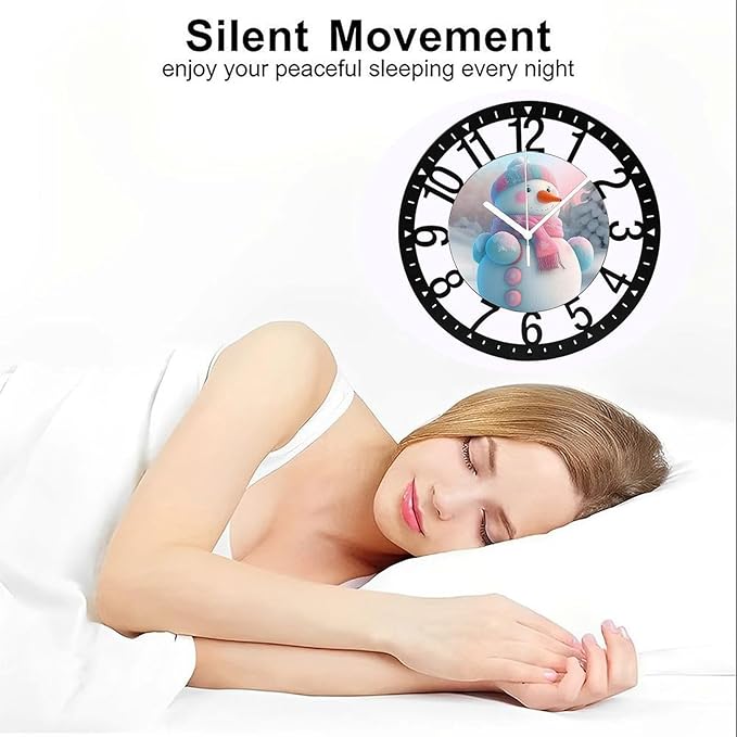 Wall Clock 10 Inch Silent Non-Ticking Modern Clocks Battery Operated - Analog Small Classic for Office, Home, Living Room,Bathroom, Kitchen, Bedroom, School,Snowman Clock