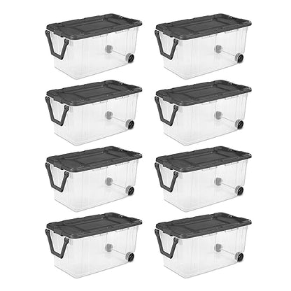 Sterilite 8-Pack Modular Stacker Box, Durable Clear Plastic Storage Bins with Latching Lids, 40 Quart - Stackable Organizing Container Boxes for Closet, Bathroom, and Office
