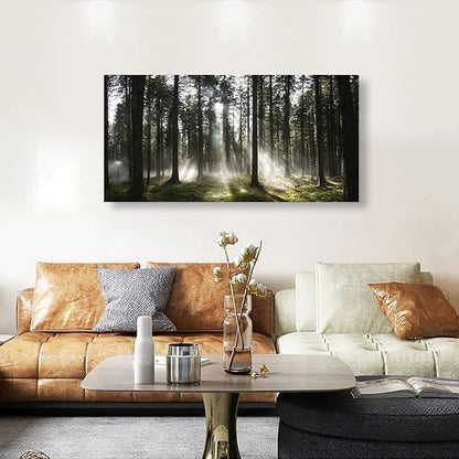 Sunlight Forest Pictures Canvas Wall Art for Living room Office Bedroom Wall Decor,Forest Wall Art Print Paintings Modern Darkly Green Nature Landscape Artwork Waterproof Ready to Hang-28x57 inch