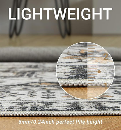 zesthome Washable Rug 6x9 Area Rugs,Stain Resistant Rugs for Living Room,Bedroom,Non-Slip Backing Home Decor Rug, Vintage Medallion Pattern Rugs (Black,6'x9')