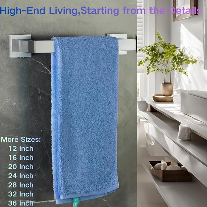 12 Inch Towel Bar for Bathroom 12/16/24/28/32/36 Inch Kitchen Towel Holder Brushed Nickel Towel Rod Wall Mounted SUS304 Rustproof Towel Rack Modern Square Design (1, Brushed Nickel, 12 Inch)