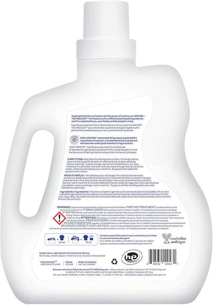 ATTITUDE Liquid Laundry Detergent, EWG Verified, HE Compatible, Plant-Based & Vegan, Natural Laundry Soap, Unscented, 40 Loads, 67.6 Fl Oz