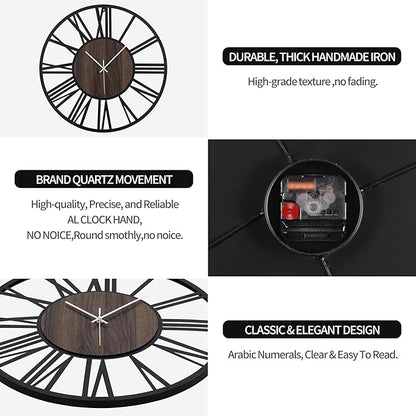 Large Wall Clock for Living Room Decor, 32 Inch Non Ticking Silent, Battery Operated Modern Vintage Oversized Wall Clock for Bedroom Kitchen