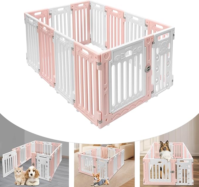 Dog Playpen with Door, 13 Panels Freestanding Pet Safety Fence, Removable & Stackable Pet Safety Fence or Small Dogs and Cats 53.54x40.55x25.6 in