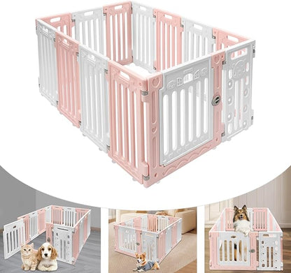 Dog Playpen with Door, 13 Panels Freestanding Pet Safety Fence, Removable & Stackable Pet Safety Fence or Small Dogs and Cats 53.54x40.55x25.6 in