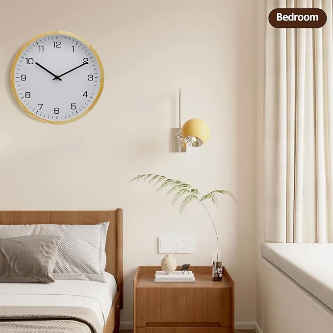MEIRED Wooden Wall Clock 12 Inch Silent Non Ticking Wall Clocks Battery Operated Wood Analog Retro Round Clock Decorative for Kitchen,Home,Living Room,Classroom, Log White