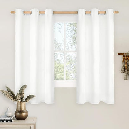 LAMIT White Linen Curtains 45 inch Length 2 Panels, Linen Textured Light Filtering Curtains Privacy Grommet Window Drapes for Bedroom/Living Room/Farmhouse, W42 x L45 Inches