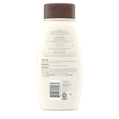 Aveeno Daily Moisturizing Body Wash for Dry & Sensitive Skin + Prebiotic Oat, Oat Body Wash & Gently Cleanses, Nourishes & Feels Hydrating on Dry Skin, Gentle & Light Fragrance, 18 fl oz