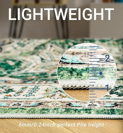 zesthome WashableRug 5x7 Area Rugs,Stain Resistant Rugs for Living Room,Bedroom,Non-Slip Backing Home Decor Rug, Vintage Medallion Pattern Rugs (Green,5'x7')