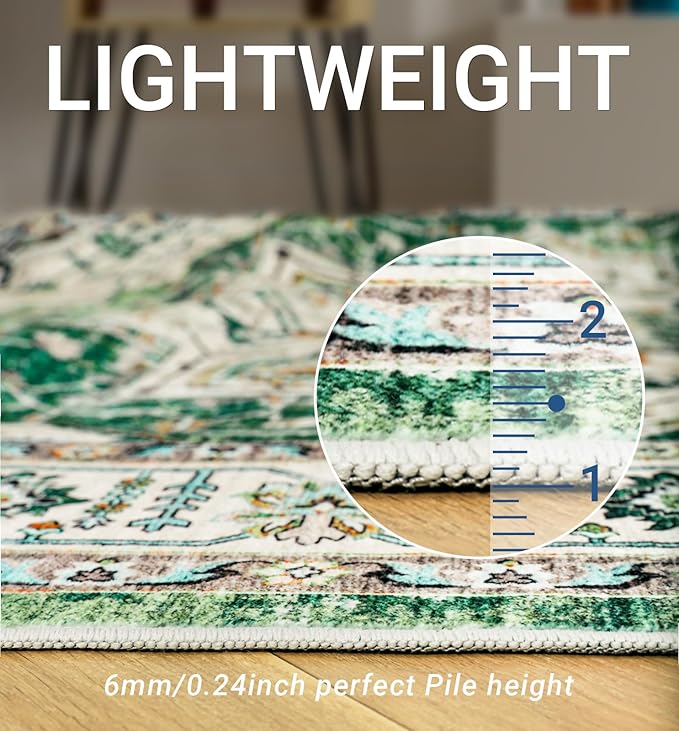 zesthome 9x12 Area Rugs,Stain Resistant Washable Rug,Ultra-Thin Rugs for Living Room,Bedroom,Non-Slip Backing Home Decor Large Area Rug (Green,9'x12')