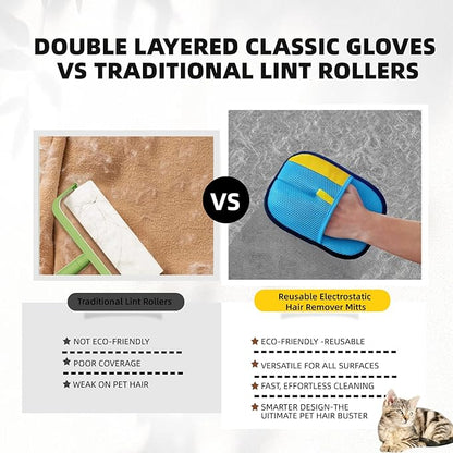 2-Pack Pet Hair Removal Gloves for Cats & Dogs, Reusable Electrostatic Hair Remover Mitts for Furniture & Clothing