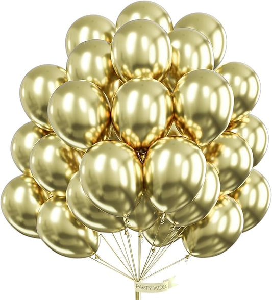 PartyWoo Metallic Gold Balloons 50 pcs 12 Inch Chrome Light Gold Latex Helium Balloons for Graduation Baby Shower Gender Reveal Christmas Wedding New Year Birthday Party Decorations Gold-G128
