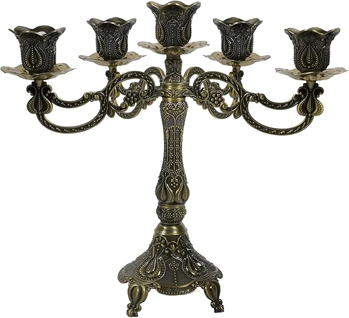 5-Candle Candelabra Metal Candlestick Holder Decoration for Weddings, Churches, Halloween, Christmas, Birthday Party (A-Bronze)