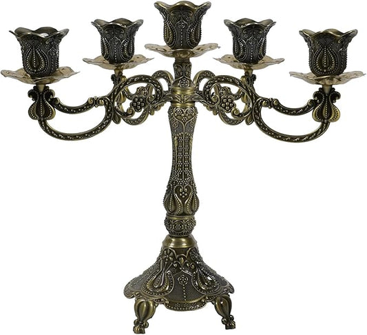 5-Candle Candelabra Metal Candlestick Holder Decoration for Weddings, Churches, Halloween, Christmas, Birthday Party (A-Bronze)