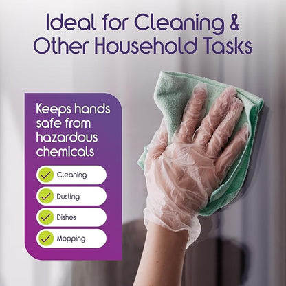 Inspire Exam Medical Clear Vinyl Disposable Gloves - Latex Free for Cleaning, Food Prep
