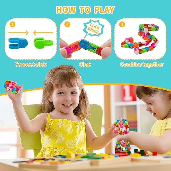 Wacky Tracks 30 Pack Snap and Click Fidget Toys Bulk for Party Favors Puzzles Goodie Bag ,School Students Gift Classroom Prizes Valentines Day Rainbow Toys for Kids,Teens