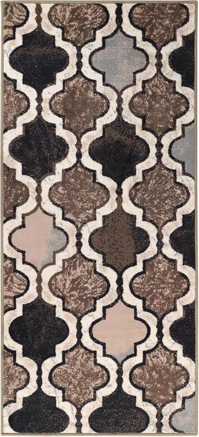 SUPERIOR Indoor Runner Area Rug for Kitchen, Bedroom, Living Room, Entryway, Hallway with Non-Slip Backing, Washable, Perfect for Hardwood Floors- Viking Modern Trellis Design, 2.7 ft. x 6 ft., Ivory