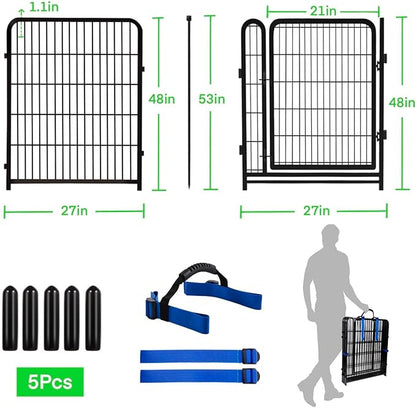 Tall Garden Fence Animal Barrier, 48 in(H) Fencing for Garden Beds, 4 Panels Total 8.9 Ft(L),Temporary Fence for Dogs Outdoor, 21 in Wide Low Threshold Gate, Garden Fence Border,Rabbit Fence