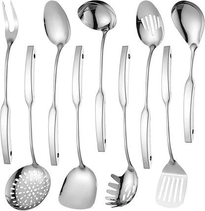 304 Stainless Steel Kitchen Utensils Set 9 Pcs Cooking Utensil Set, 15 Inches All Metal Cooking Tools Wok Kitchen Cookware Set with Spatula Useful Pots and Pans Accessories