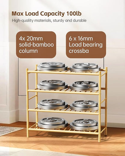 Bamboo Shoe Rack for Closet Small Wooden Shoe Organizer with Pouch, Sturdy Wood Shoe Shelf for Front Door Entrance Entryway and Outdoor, 26 inch Wide (Natural, 4-Tier)
