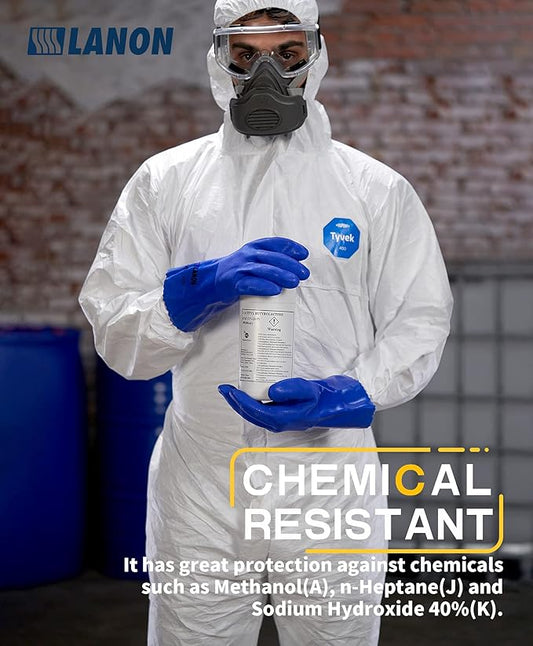 LANON 6 Pairs PVC Chemical Resistant Gloves, Heavy-Duty Rubber Gloves, Acid, Alkali and Oil Protection, Non-Slip, XXL