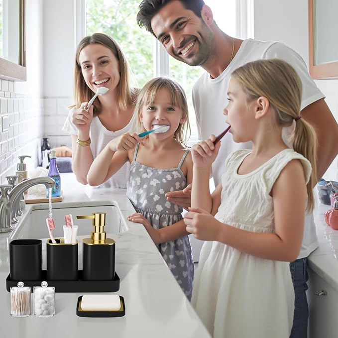25PCS Bathroom Accessory Set, Black Bathroom Set with Large-Capacity 4 Gallon Trash Can,Bathroom Sets with Shower Curtain and Rugs, Bathroom Rugs Set, Home Decor