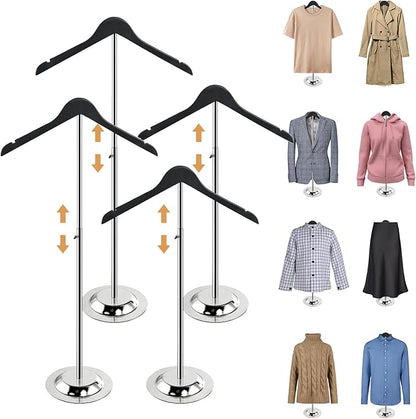 20-35 Inch Height Adjustable Shirt Display Stand, T Shirt Display Stand for Vendors, Shirts Rack for Clothing Dress Garment Coat Retail (Wooden-black, 4 Pcs)