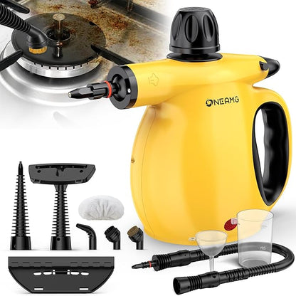 Pressurized Handheld Steam Cleaner -1050W Powerful Steamer for Grout, Oven Grease & Bathroom Mold with 10 Attachments | 3-5Min Heat-Up, 15oz (450mL) Tank | 221°F Heating Temperature
