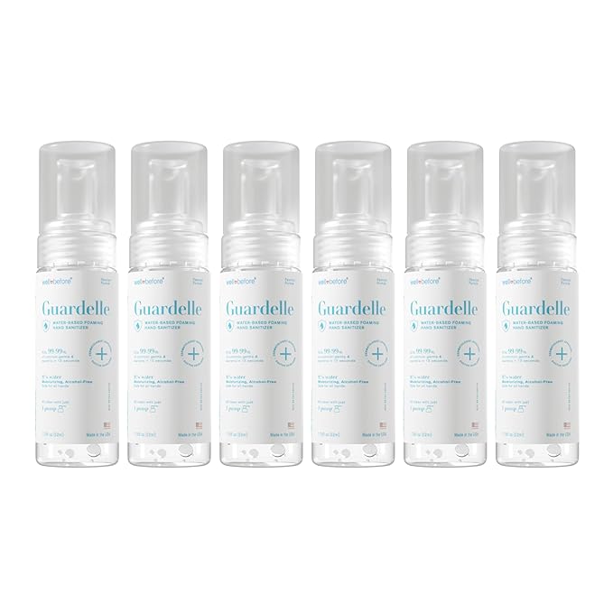 Well Before Guardelle, Alcohol-Free Foaming Hand Sanitizer - 97% Water, Non-Sticky Micro-Foam, 1.75 fl oz (Pack of 6)