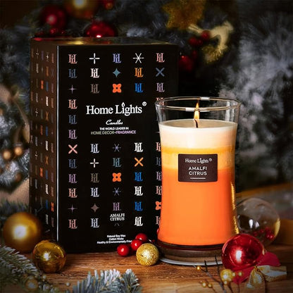 HomeLights 3-Layer Candles for Home Scented, 21.52 OZ Natural Soy Wax Scented Candles Burns Up to 100 Hours, Large Jar, Amalfi Citrus