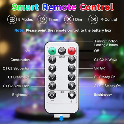 JMEXSUSS 2 Pack Color Changing Fairy Lights Battery Operated, Total 200 LED 66ft Color Changing Christmas Lights with Remote, 8 Modes Twinkle String Lights for Bedroom Decor, Cool White & Multicolor