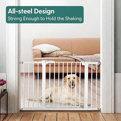 Babelio Baby Gate, 29-48 Inch Auto Close Pet Gate PressGuard P7, Easy Install Pressure-Mounted Safety Gate, Extra Wide Pet Gate for Stairs and Doorways, 2 Pack White