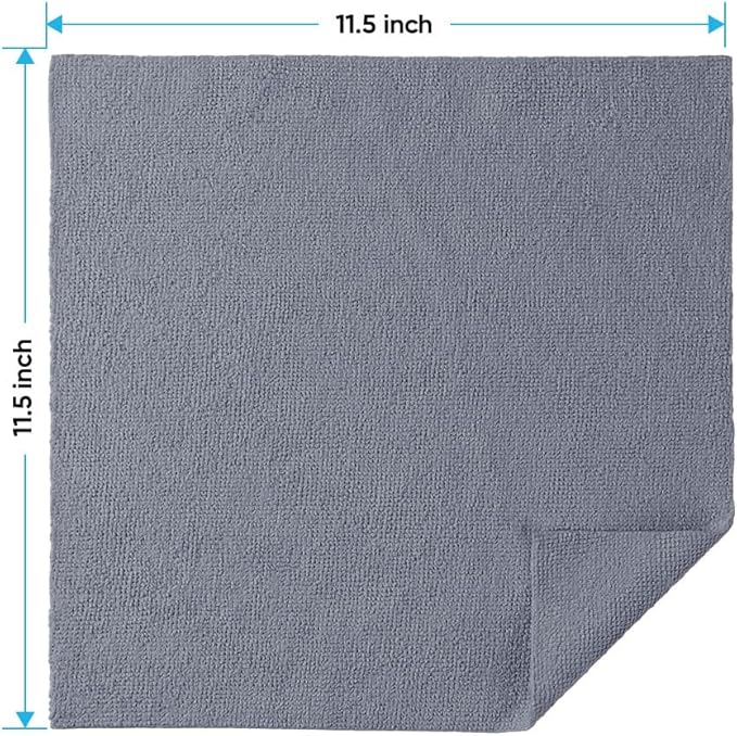 HOMEXCEL Grey Microfiber Cleaning Cloths 10 Pack, Highly Absorbent, Lint & Scratch-Free Cleaning Rags for House Kitchen, Blue Microfiber Towels for Car 11.5 x 11.5 inch