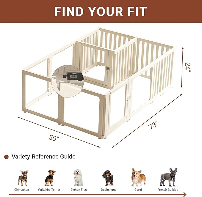 Transparent 17-Panel Dog Playpen, Acrylic Indoor/Outdoor Puppy Pen for Small & Medium Dogs, 24 Inch with Door, White(Ventilated Design 74 * 50 Two Rooms,24 inch)