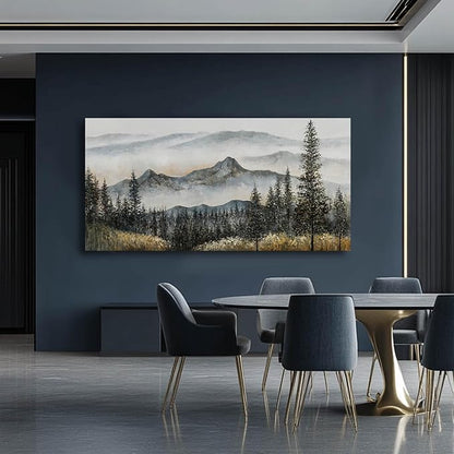 Foggy forest Wall Decor,Framed Canvas Wall Art, Large Artwork Green Mountain Pictures Boho Pine Tree Wall Painting Mountains Landscape Art for Home Living Room Office 29"x58"
