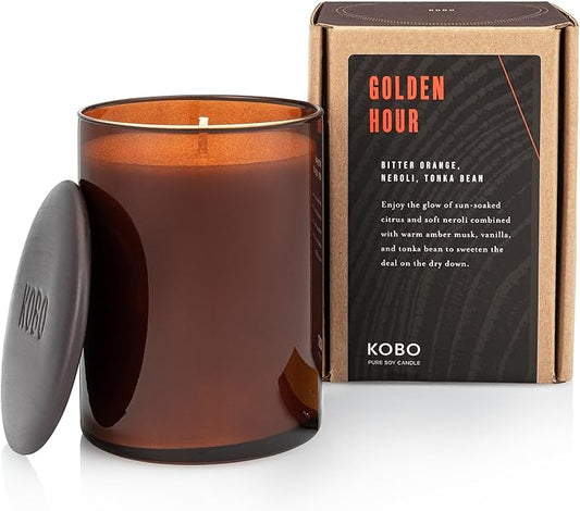 KOBO Golden Hour Scented Candle (15 oz) | 100% Pure Soy Wax Candles | Jar Candle Hand-Poured in USA | All Natural, Long Lasting 100 Hour Burning Candles | Scented Candles for Home