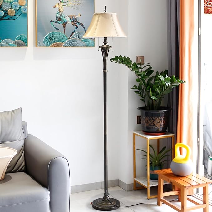 Farmhouse Floor Lamp Antique Metal Base Traditional Rustic Mid-Century Living Room Light 70 Inch Height Decor Office Bedroom