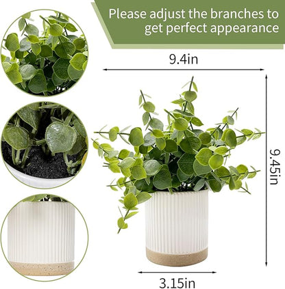 Small Fake Plants Eucalyptus Fake Potted Plants Artificial Eucalyptus Faux Greenery in Ceramic Pot for Bathroom Table Office Home Decor(Green)