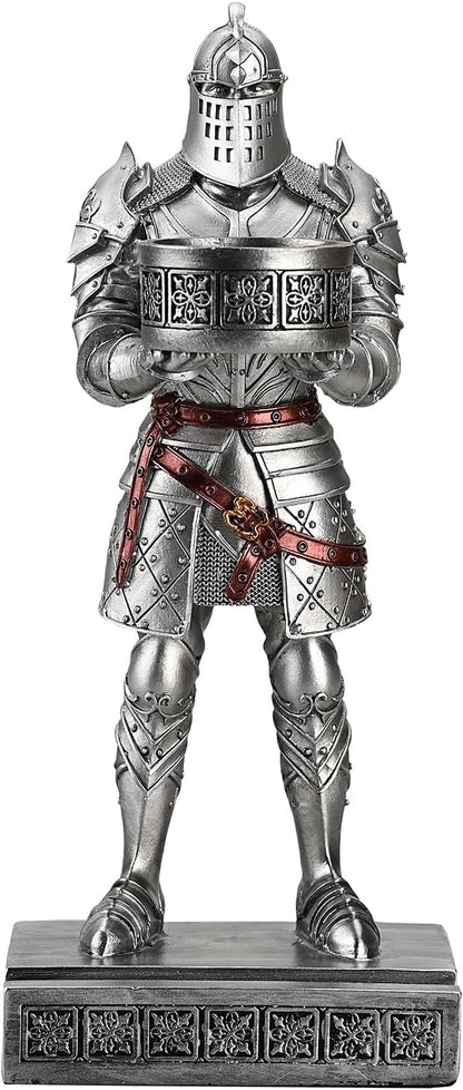 King's Guard Standup Knight Candlestick Holders Resin TeaLight Holder Warrior Mobile Phone Stand Pen Holder Candle Holder for Restaurant, Altar, Home Table(Silver)