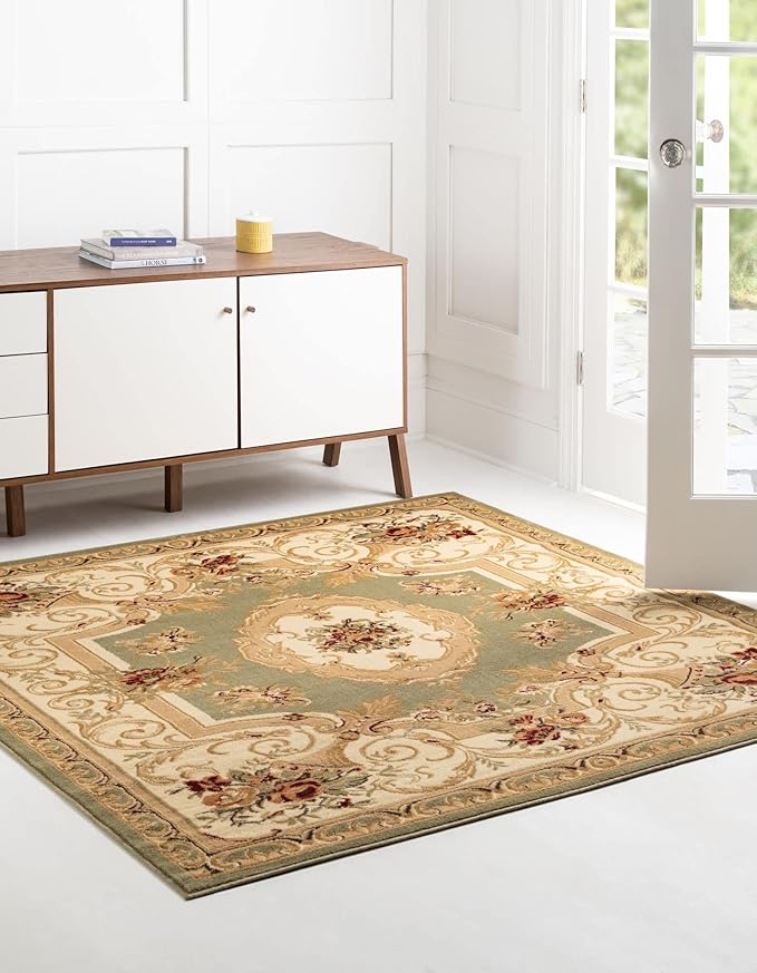 Unique Loom Versailles Collection Traditional Classic Floral Motif Area Rug (6' 0 x 6' 0 Square, Green/ Ivory)