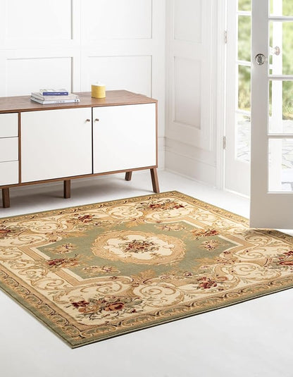 Unique Loom Versailles Collection Traditional Classic Floral Motif Area Rug (6' 0 x 6' 0 Square, Green/ Ivory)