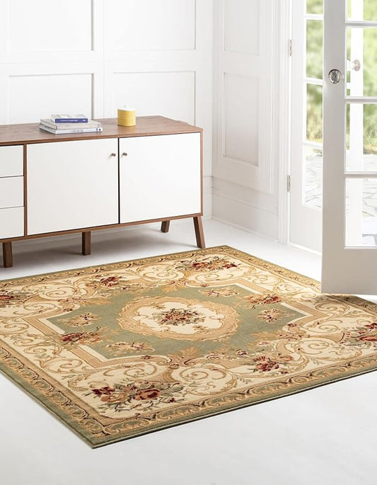 Unique Loom Versailles Collection Traditional Classic Floral Motif Area Rug (6' 0 x 6' 0 Square, Green/ Ivory)
