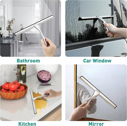 Shower Squeegee for Glass Doors,10-Inch Shower Glass Squeegee, Sliver Shower Squeegee for Shower Doors,Mirror,Windows, with Shower Door Hook and Adhesive Hook